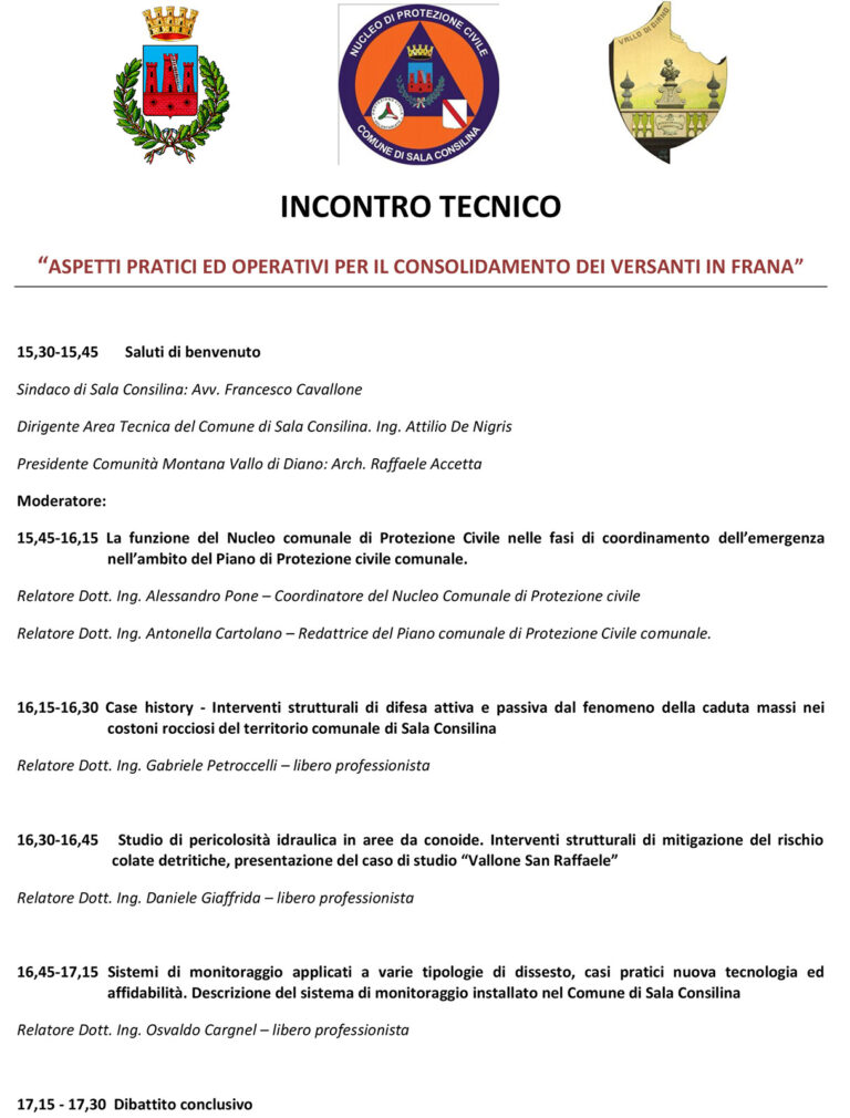 Sala Consilina: domani incontro tecnico sul consolidamento dei versanti in frana