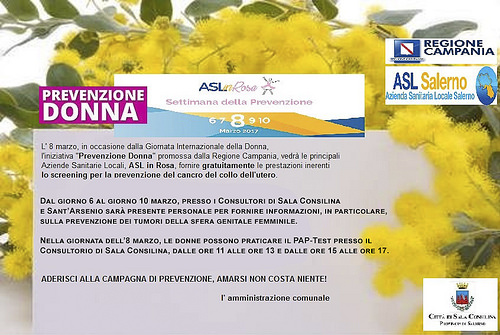 Sala Consilina e Sant’Arsenio aderiscono a “Prevenzione Donna”, iniziativa della Regione Campania