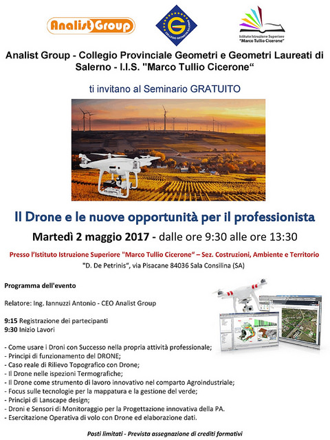 Sala Consilina: domani seminario sui droni alla sezione Geometri dell’Istituto “Cicerone”