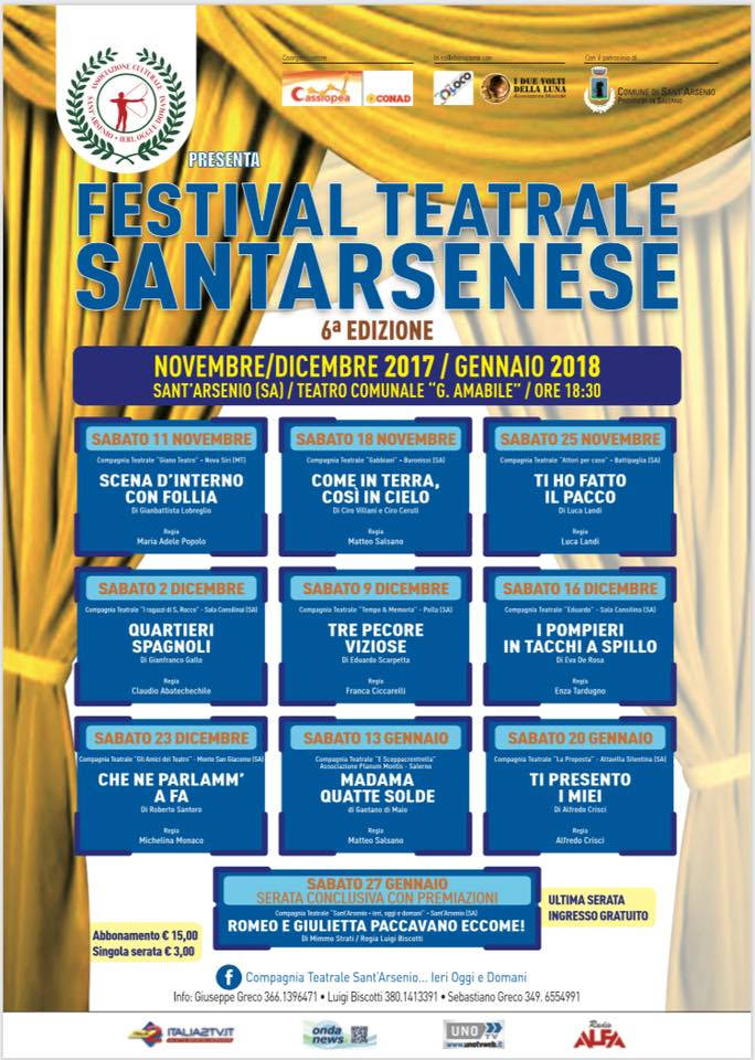 Questa sera “Gli Amici del Teatro” di Monte San Giacomo ospiti del Festival Teatrale Santarsenese