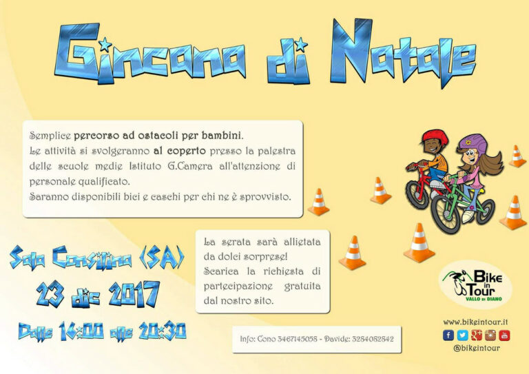 Sala Consilina: il 23 dicembre la “Gincana di Natale” in bici per bambini di Bike in Tour Vallo di Diano