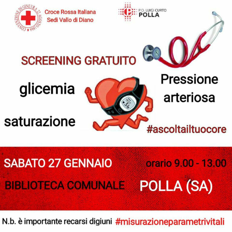 Polla: domani lo screening gratuito della Croce Rossa Italiana con la misurazione dei parametri vitali