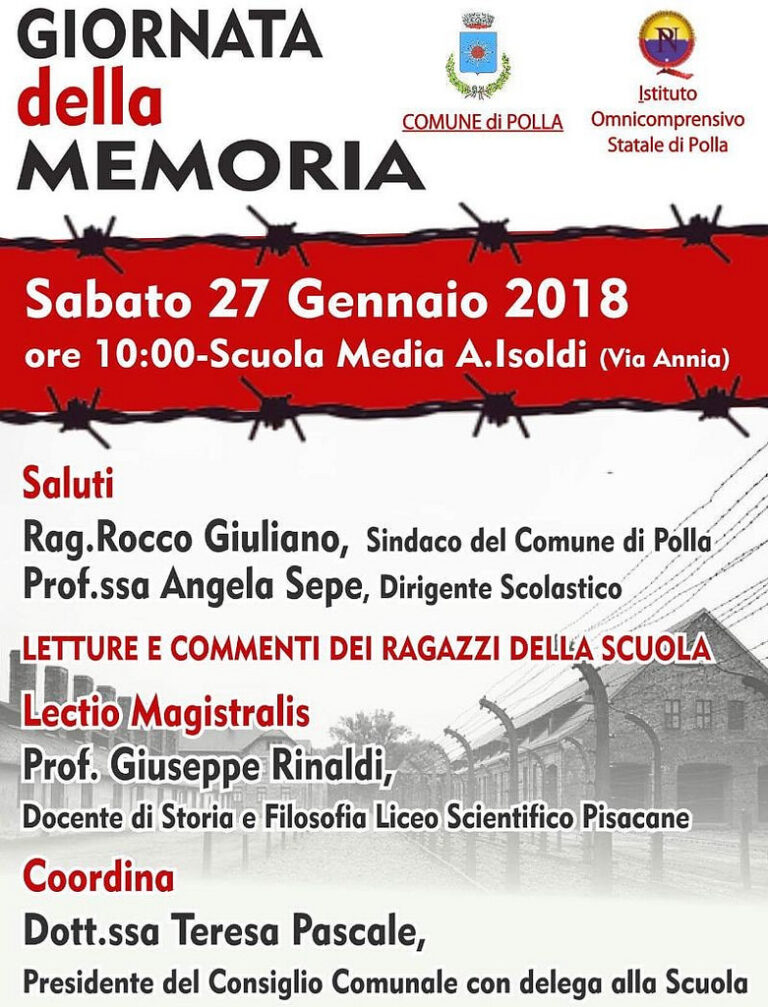 Polla: domani la “Giornata della Memoria” con gli studenti della Scuola Media
