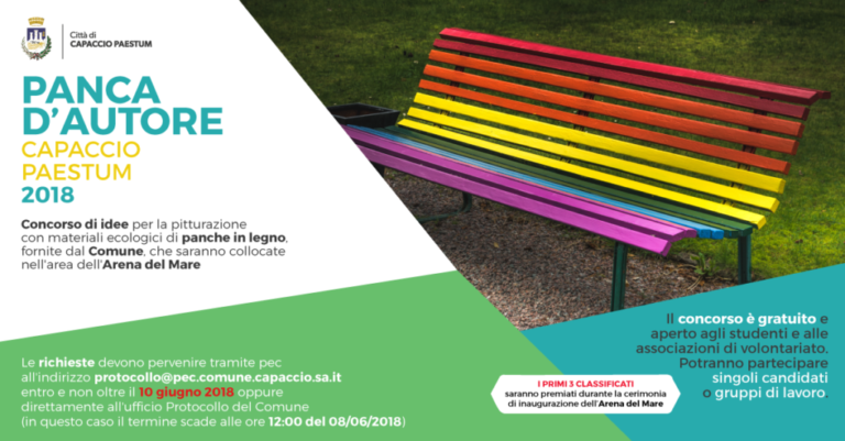 Il Comune di Capaccio Paestum indice il concorso “Panca d’autore” per la colorazione di panche in legno