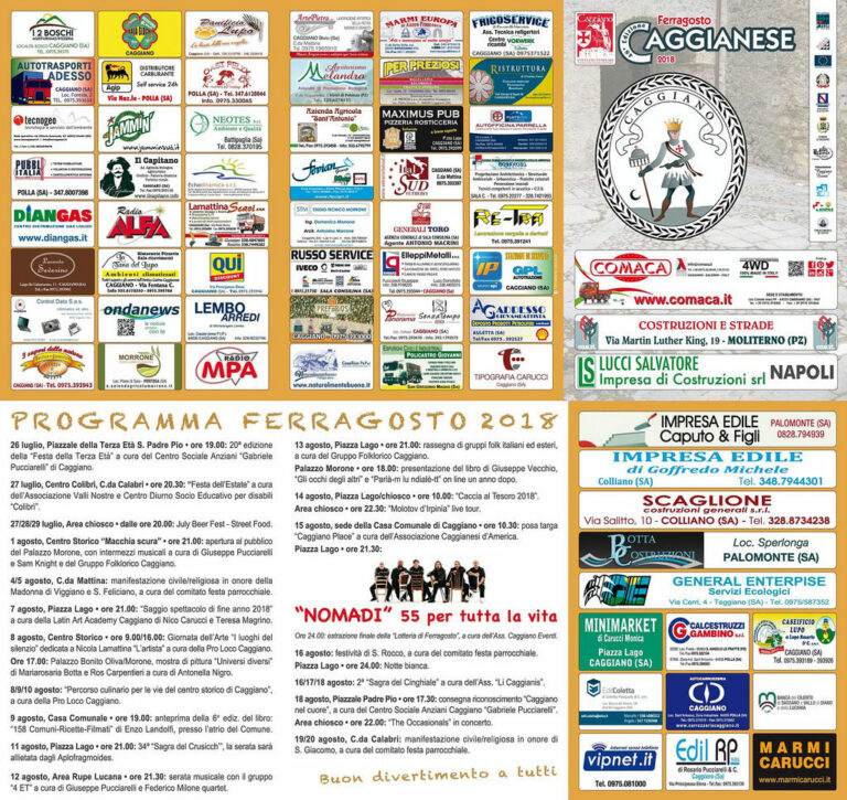 Programma ricco di eventi per il “Ferragosto Caggianese”. Il 15 agosto i Nomadi in concerto