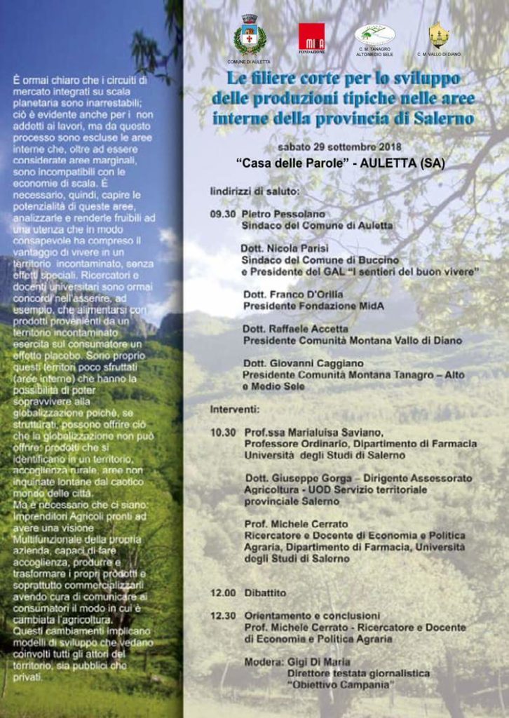 Domani ad Auletta il convegno “Le filiere corte per lo sviluppo delle produzioni tipiche”