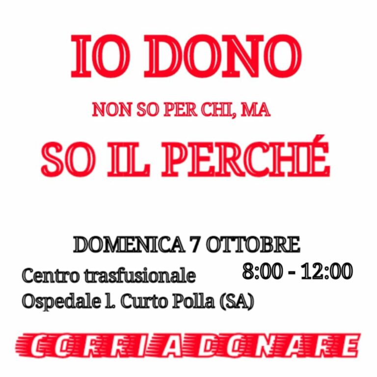 Ospedale di Polla. Domani raccolta straordinaria di sangue al Centro Trasfusionale