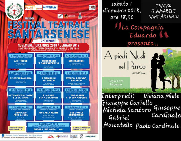 Festival Teatrale Santarsenese. Domani di scena la Compagnia Eduardo con “A piedi nudi nel parco”