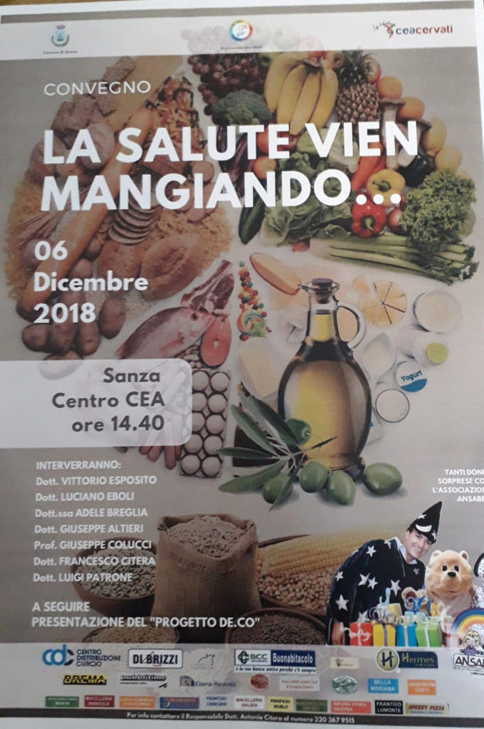 Sanza: domani il convegno “La Salute vien mangiando” con la presentazione del progetto DE.CO