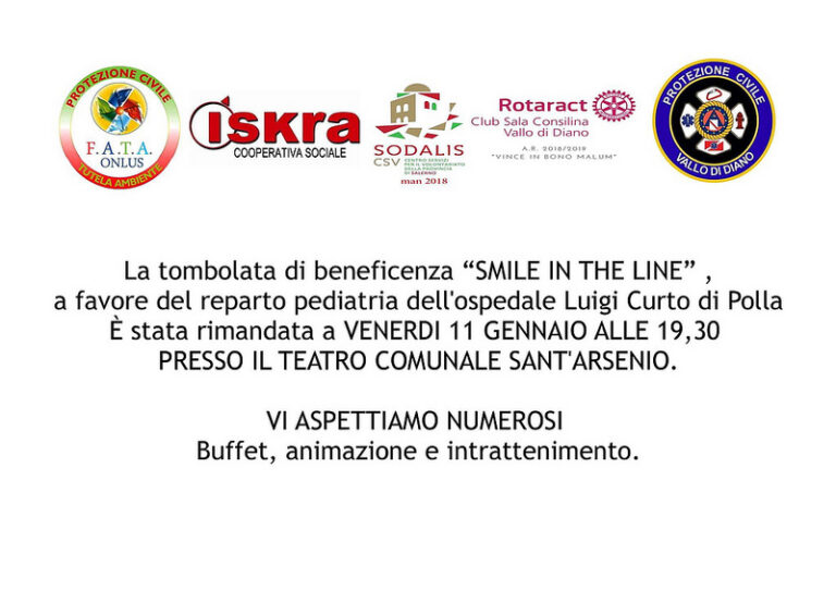 Sant’Arsenio: l’11 gennaio tombolata di beneficenza per il reparto di Pediatria dell’ospedale di Polla