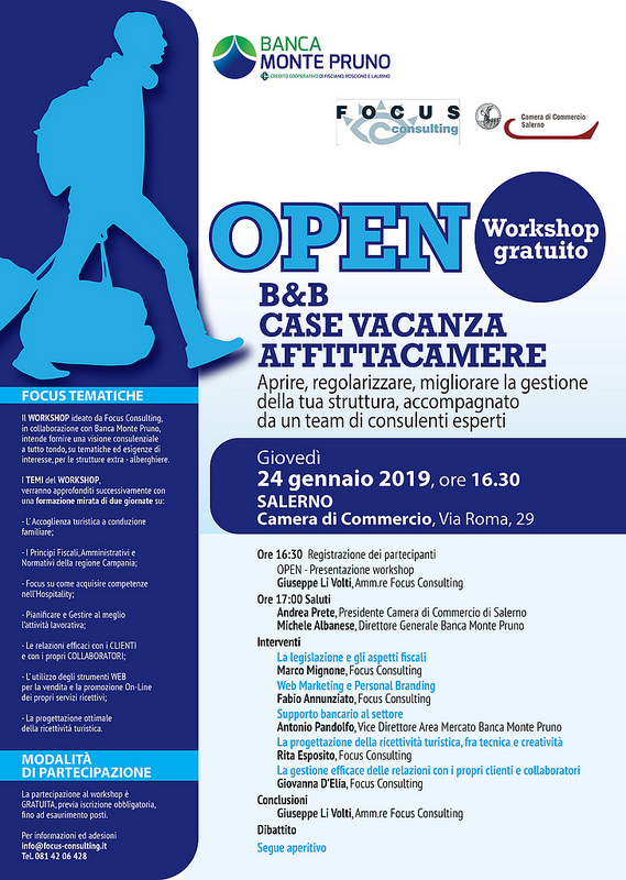 Banca Monte Pruno. Il 24 gennaio a Salerno workshop su B&B, case vacanza e affittacamere