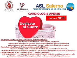 Asl Salerno.Al via l’iniziativa “Cardiologie aperte” negli ospedali di Vallo della Lucania e Battipaglia