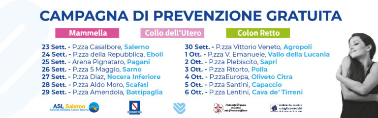 Asl Salerno. Parte dal 23 settembre la campagna di screening nelle piazze “Ci prendiamo cura di te”