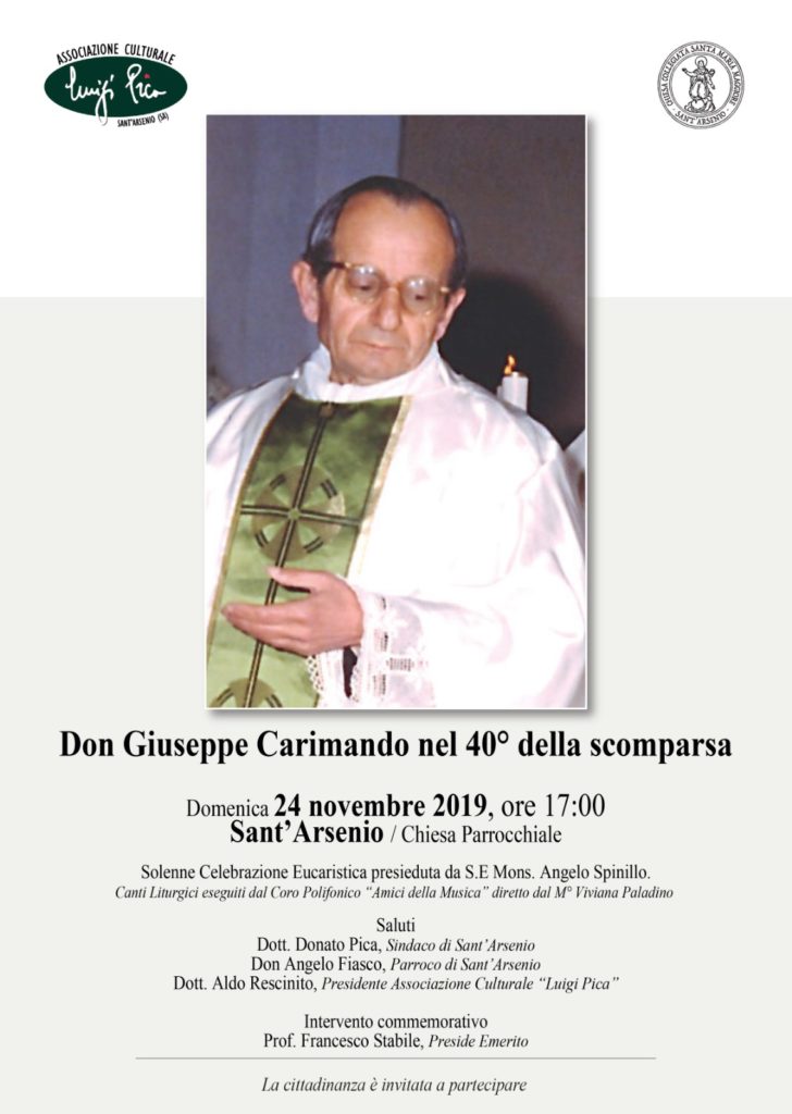 Sant’Arsenio: il 24 novembre una celebrazione in ricordo di don Giuseppe Carimando