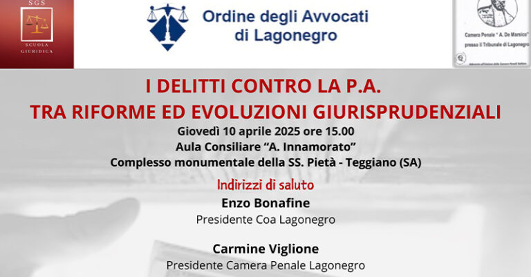 locandina appuntamento delitti pubblica amministrazione teggiano 10 aprile